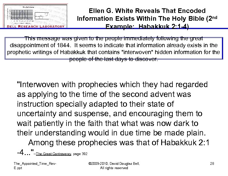 Ellen G. White Reveals That Encoded Information Exists Within The Holy Bible (2 nd