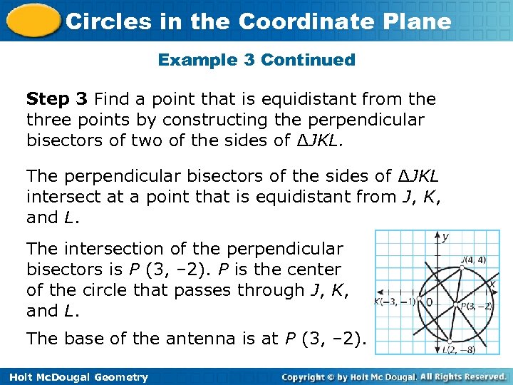 Circles in the Coordinate Plane Example 3 Continued Step 3 Find a point that