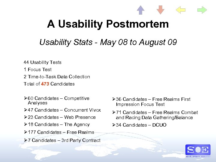 A Usability Postmortem Usability Stats - May 08 to August 09 44 Usability Tests