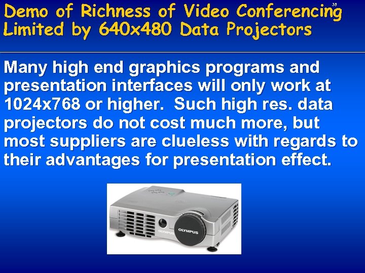 Demo of Richness of Video Conferencing Limited by 640 x 480 Data Projectors 38