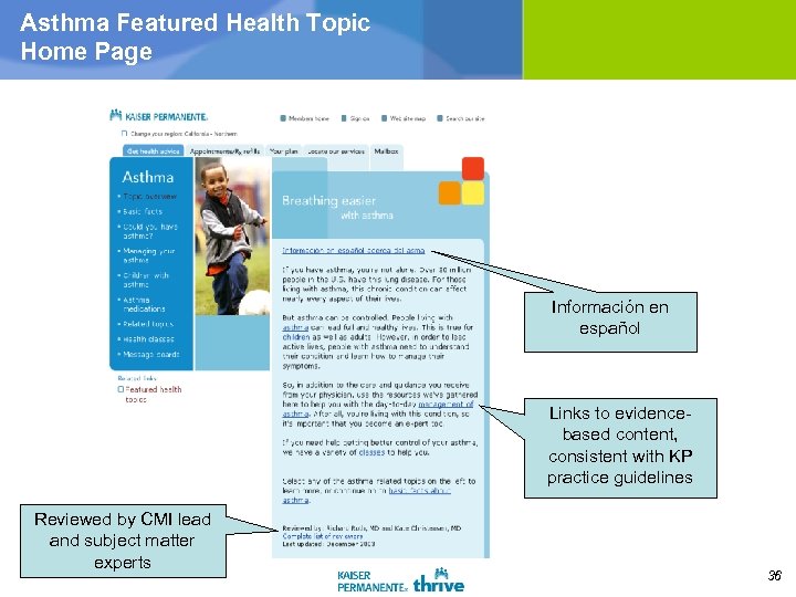 Asthma Featured Health Topic Home Page Información en español Links to evidencebased content, consistent