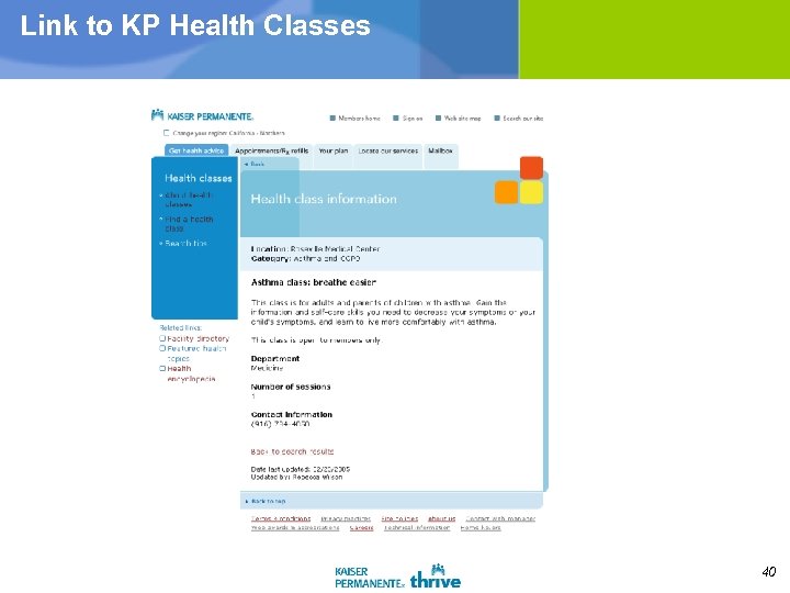 Link to KP Health Classes 40 