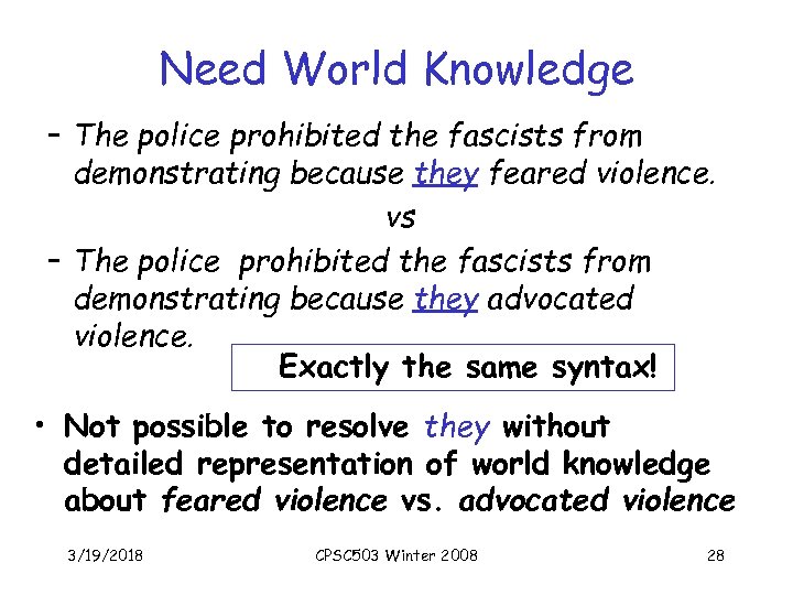 Need World Knowledge – The police prohibited the fascists from demonstrating because they feared
