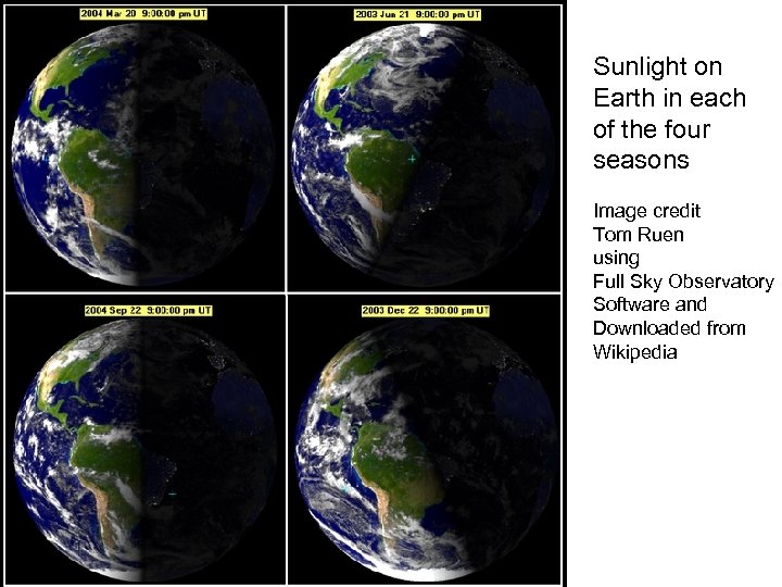Sunlight on Earth in each of the four seasons Image credit Tom Ruen using