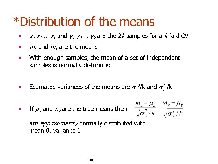 *Distribution of the means § x 1 x 2 … xk and y 1