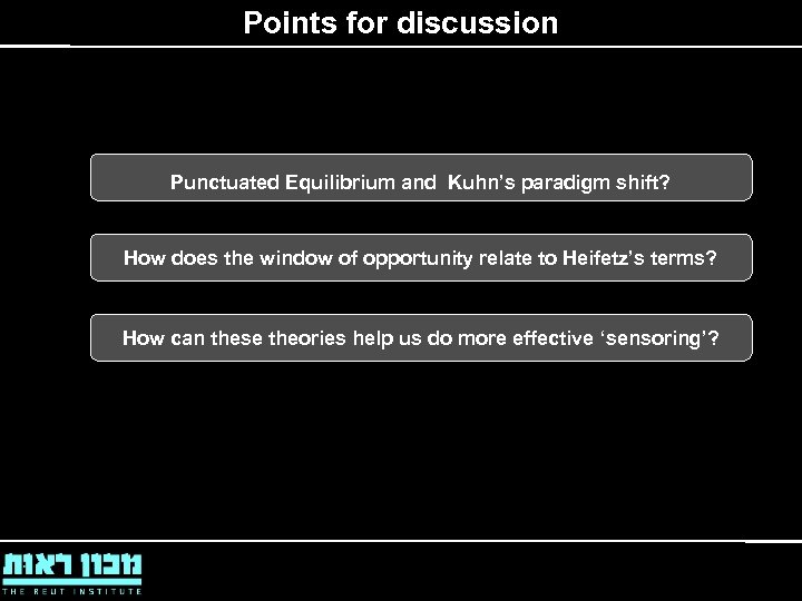 Points for discussion Punctuated Equilibrium and Kuhn’s paradigm shift? How does the window of