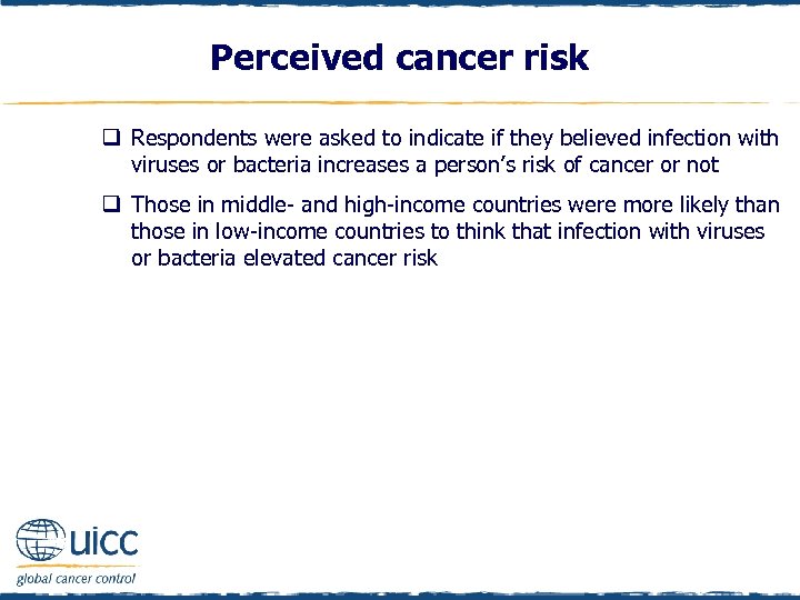 Perceived cancer risk q Respondents were asked to indicate if they believed infection with
