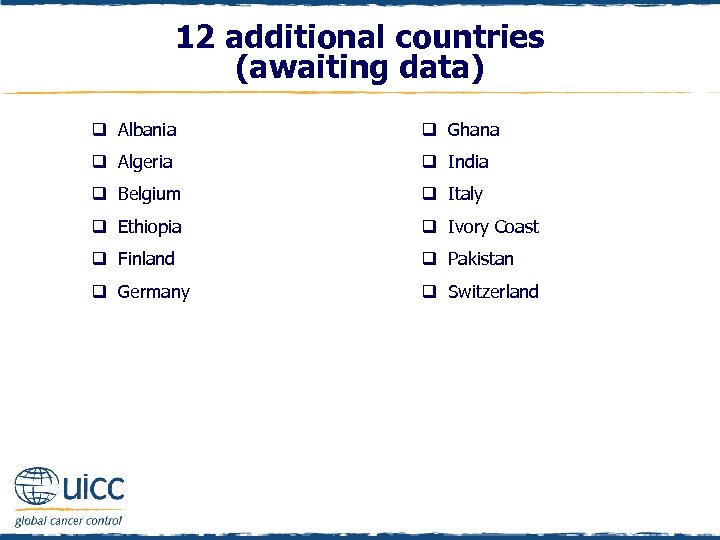 12 additional countries (awaiting data) q Albania q Ghana q Algeria q India q