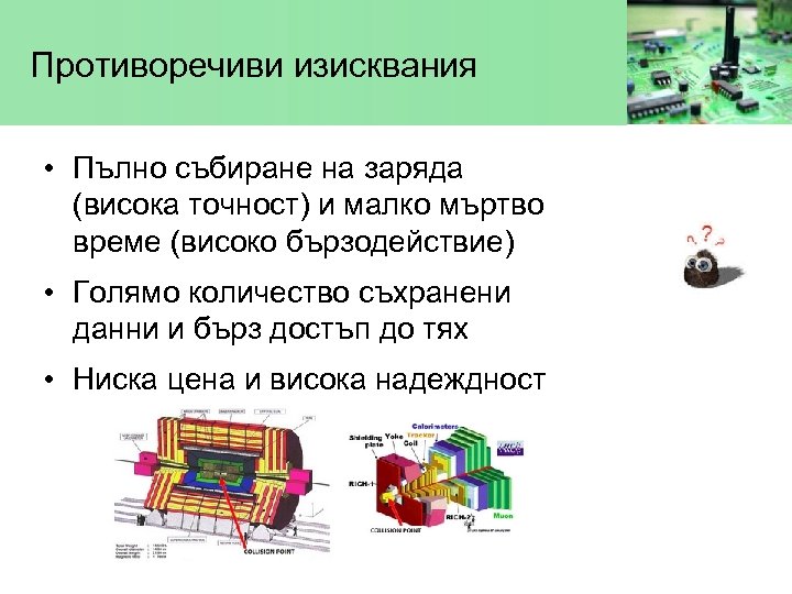 Противоречиви изисквания • Пълно събиране на заряда (висока точност) и малко мъртво време (високо