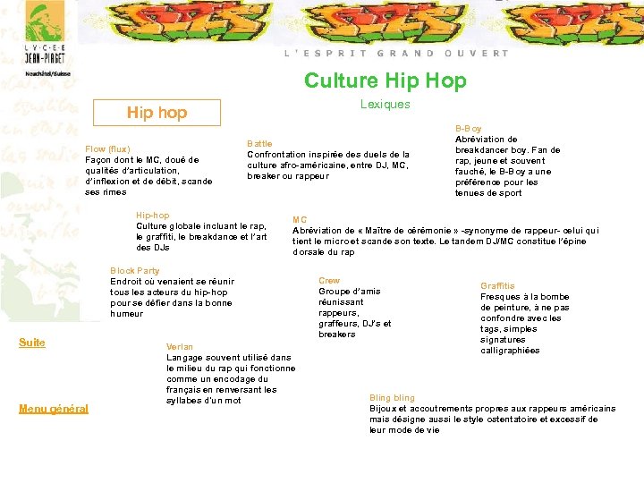 Culture Hip Hop Lexiques Hip hop Flow (flux) Façon dont le MC, doué de