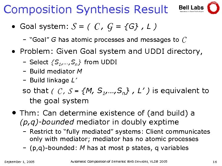 Composition Synthesis Result • Goal system: S = ( C , G = {G}