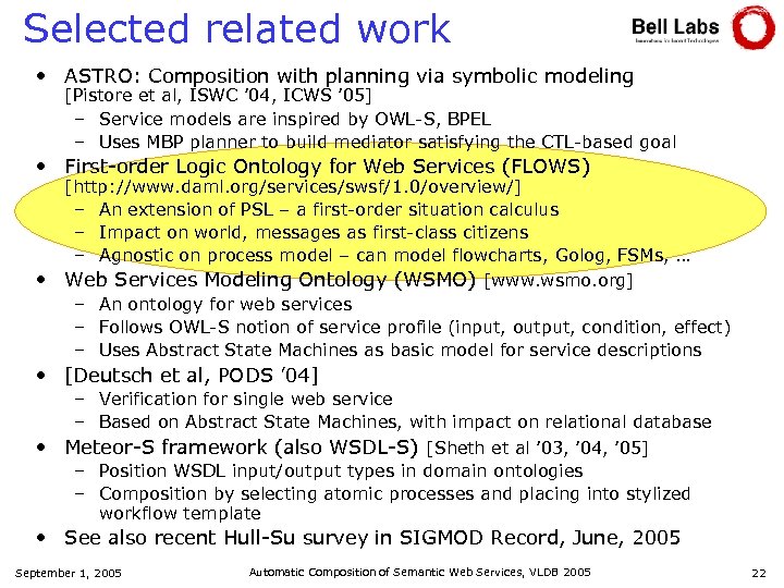 Selected related work • ASTRO: Composition with planning via symbolic modeling [Pistore et al,