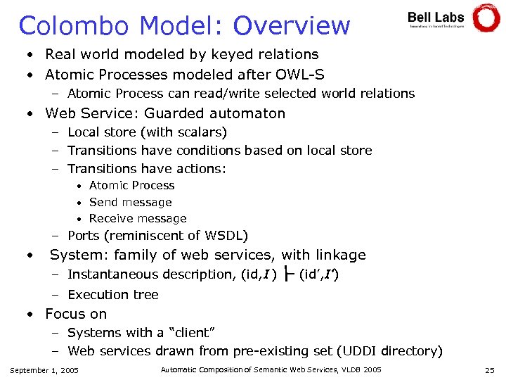 Colombo Model: Overview • Real world modeled by keyed relations • Atomic Processes modeled