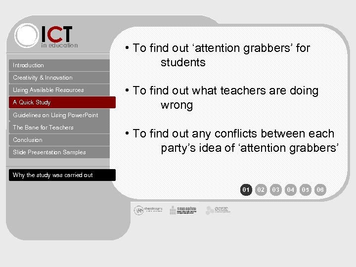 ICT in education Introduction • To find out ‘attention grabbers’ for students Creativity &