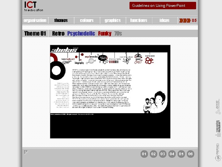 ICT Guidelines on Using Power. Point in education organisation Theme 01 themes colours graphics