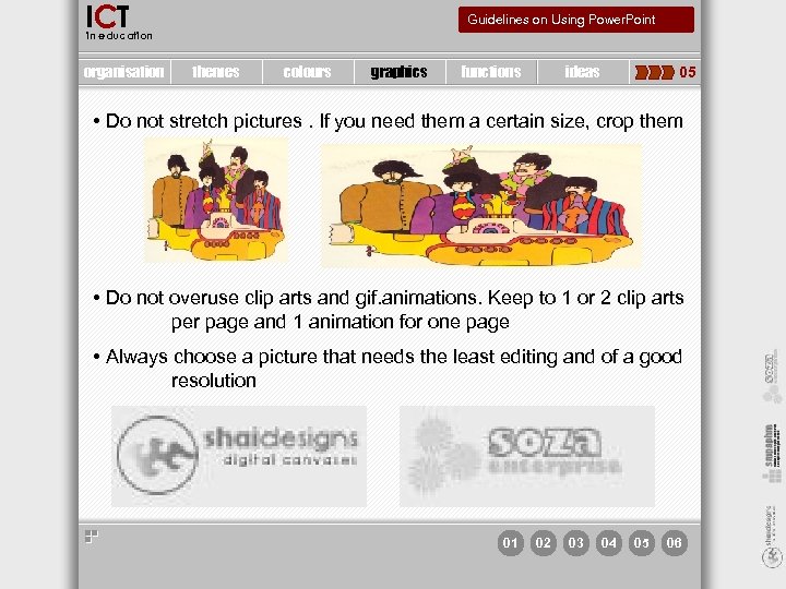ICT Guidelines on Using Power. Point in education organisation themes colours graphics functions ideas
