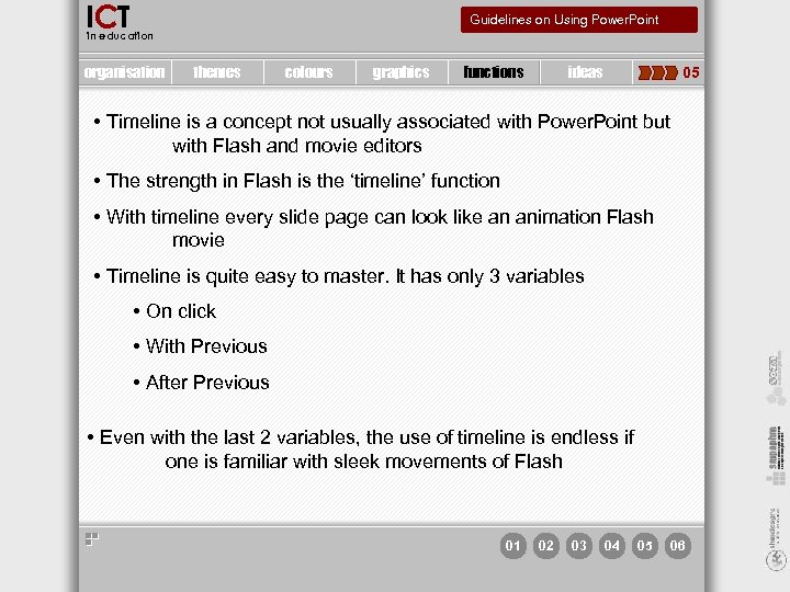 ICT Guidelines on Using Power. Point in education organisation themes colours graphics functions ideas