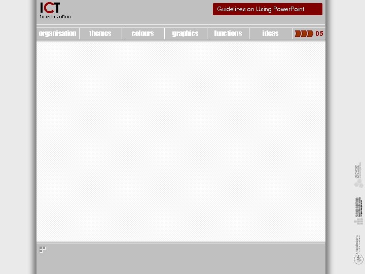 ICT Guidelines on Using Power. Point in education organisation themes colours graphics functions ideas