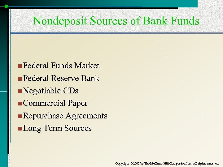 Nondeposit Sources of Bank Funds n Federal Funds Market n Federal Reserve Bank n