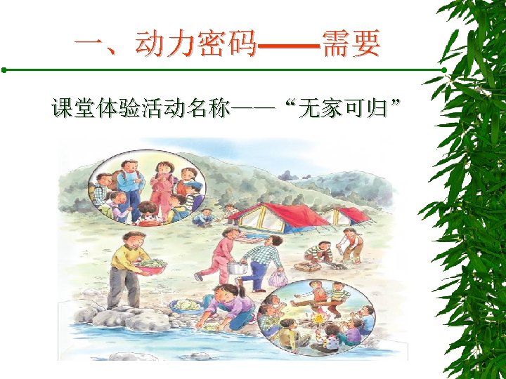 一、动力密码——需要 课堂体验活动名称——“无家可归” 