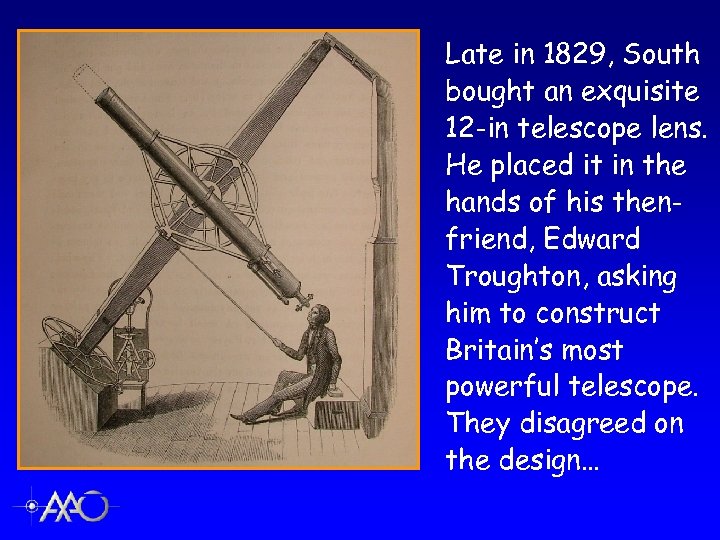 Late in 1829, South bought an exquisite 12 -in telescope lens. He placed it