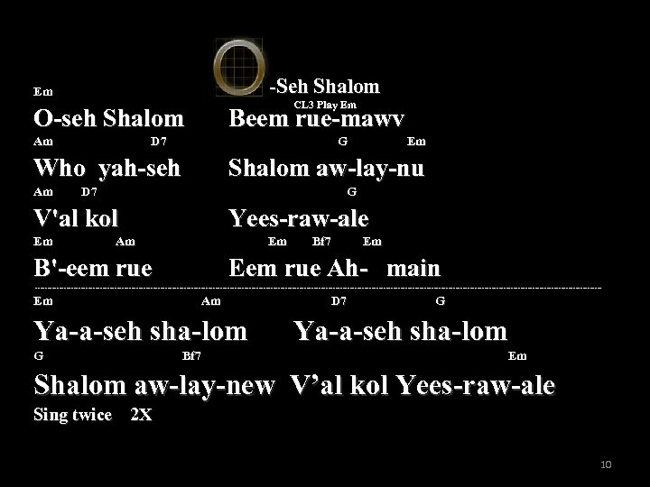 -Seh Shalom Em CL 3 Play Em O-seh Shalom Beem rue-mawv Am D 7
