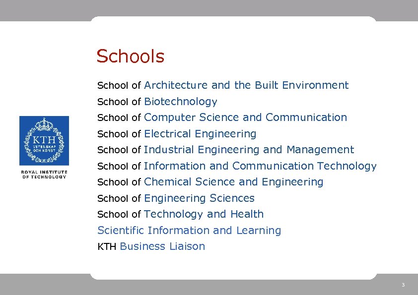 Schools School of Architecture and the Built Environment School of Biotechnology School of Computer