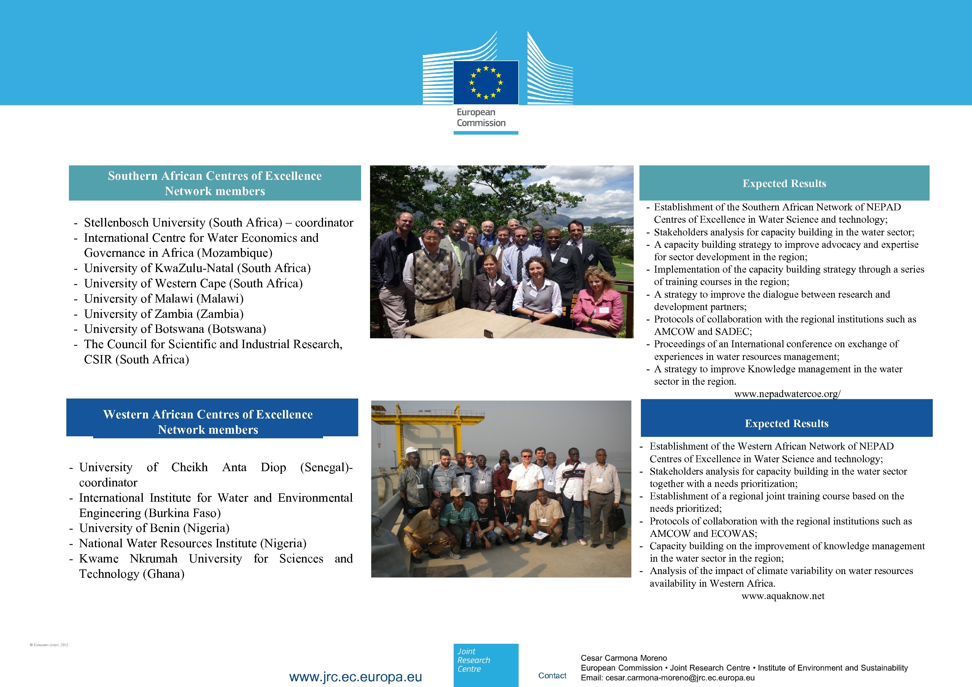 Southern African Centres of Excellence Network members Expected Results - Establishment of the Southern