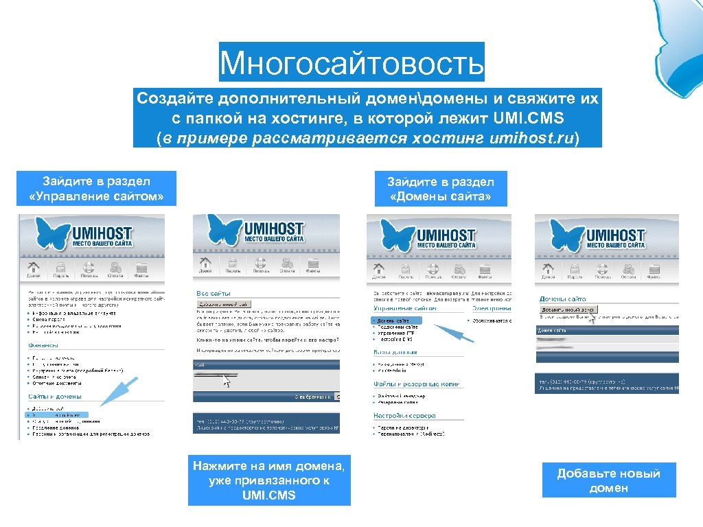 Многосайтовость Создайте дополнительный домендомены и свяжите их с папкой на хостинге, в которой лежит