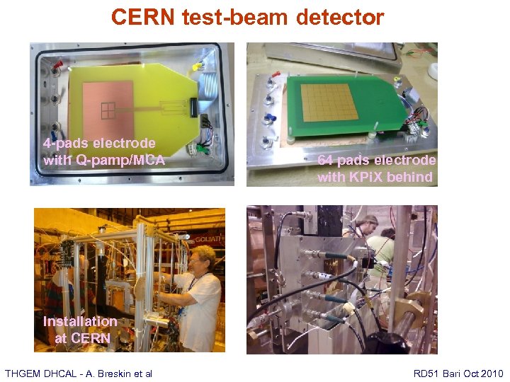 CERN test-beam detector 4 -pads electrode with Q-pamp/MCA 64 pads electrode with KPi. X