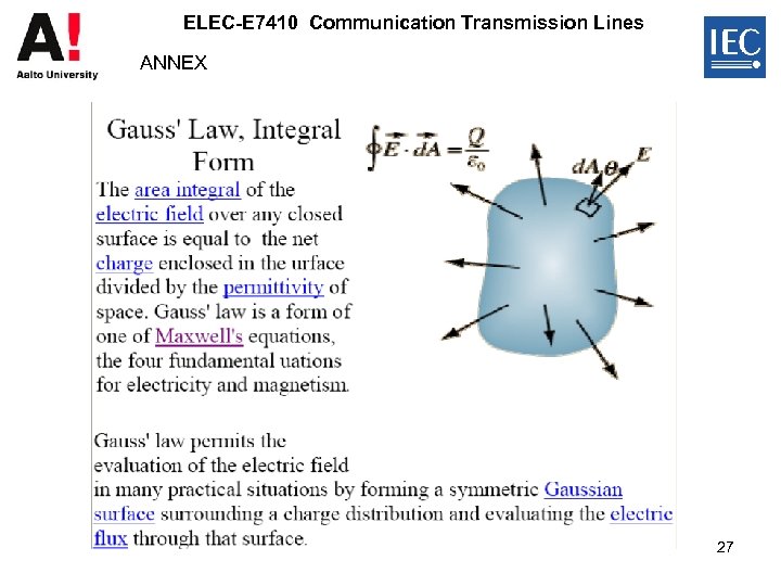 ELEC-E 7410 Communication Transmission Lines ANNEX 27 