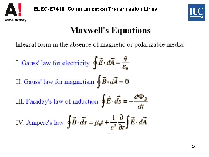 ELEC-E 7410 Communication Transmission Lines 36 