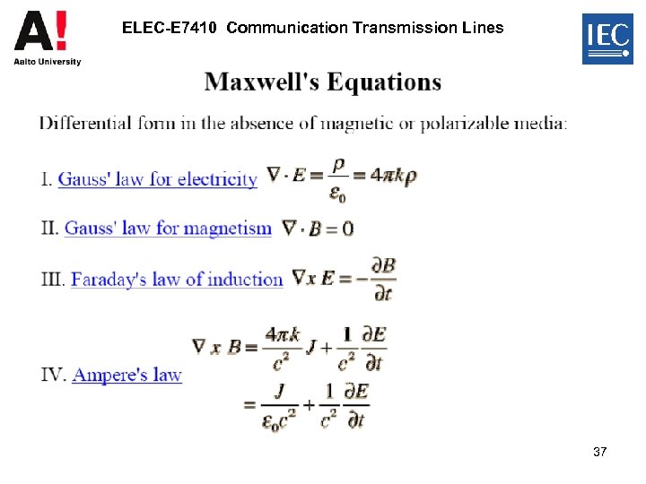 ELEC-E 7410 Communication Transmission Lines 37 