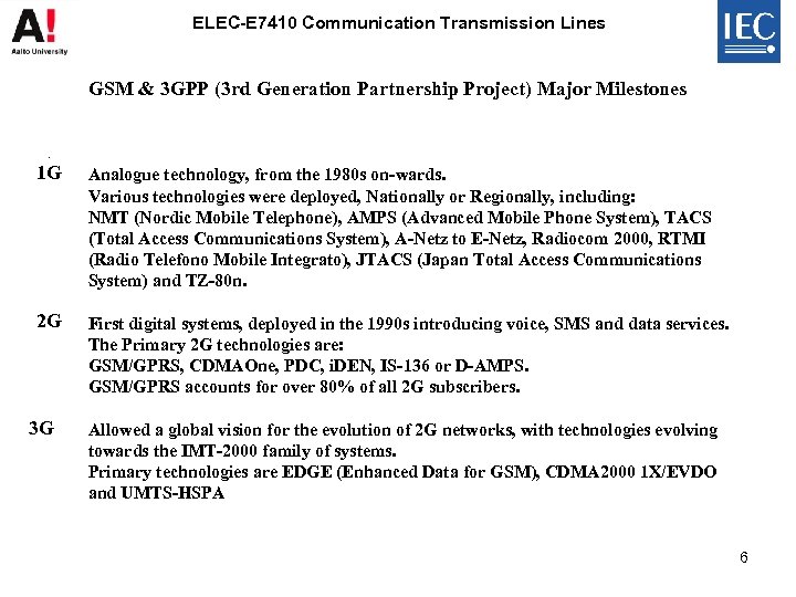 ELEC-E 7410 Communication Transmission Lines GSM & 3 GPP (3 rd Generation Partnership Project)