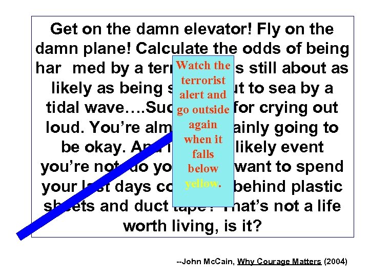 Get on the damn elevator! Fly on the damn plane! Calculate the odds of