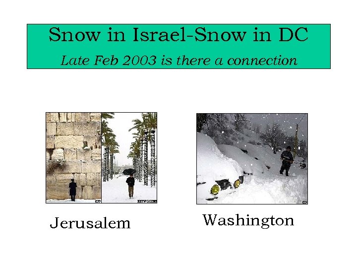 Snow in Israel-Snow in DC Late Feb 2003 is there a connection Jerusalem Washington