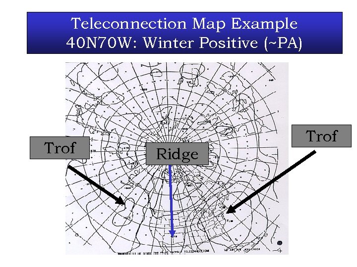 Teleconnection Map Example 40 N 70 W: Winter Positive (~PA) Trof Ridge 