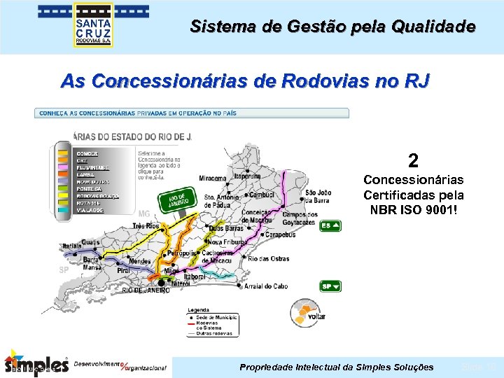 Sistema de Gestão pela Qualidade As Concessionárias de Rodovias no RJ 2 Concessionárias Certificadas