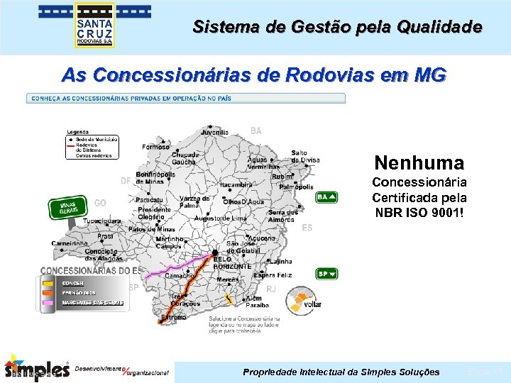 Sistema de Gestão pela Qualidade As Concessionárias de Rodovias em MG Nenhuma Concessionária Certificada