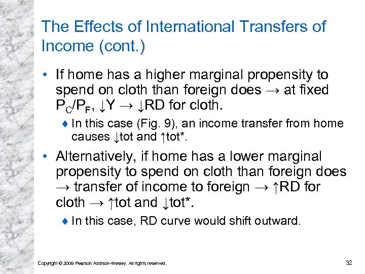 The Effects of International Transfers of Income (cont. ) • If home has a