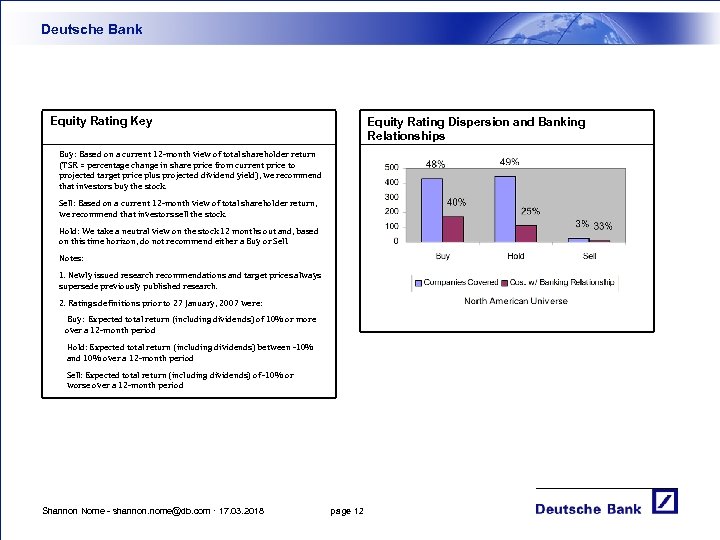 Deutsche Bank Equity Rating Key Equity Rating Dispersion and Banking Relationships Buy: Based on