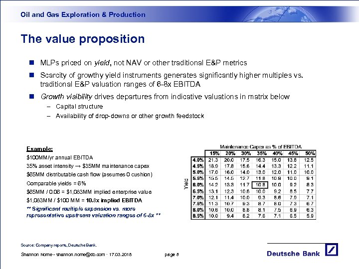 Oil and Gas Exploration & Production The value proposition n MLPs priced on yield,