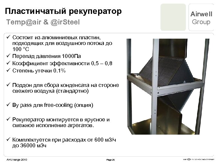 Пластинчатый рекуператор Temp@air & @ir. Steel ü Состоит из алюминиевых пластин, подходящих для воздушного