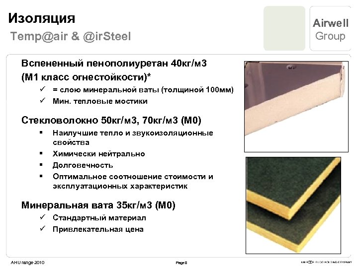 Изоляция Airwell Group Temp@air & @ir. Steel Вспененный пенополиуретан 40 кг/м 3 (M 1