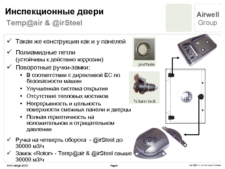Инспекционные двери Airwell Group Temp@air & @ir. Steel ü Такая же конструкция как и