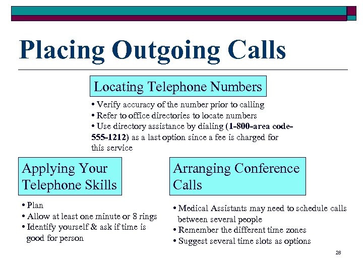 Placing Outgoing Calls Locating Telephone Numbers • Verify accuracy of the number prior to