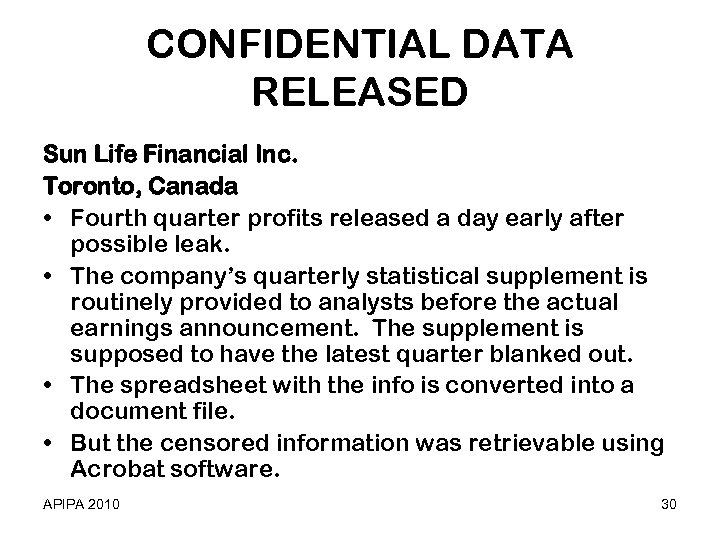 CONFIDENTIAL DATA RELEASED Sun Life Financial Inc. Toronto, Canada • Fourth quarter profits released