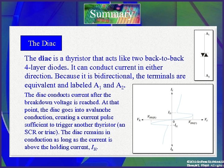 Summary The Diac The diac is a thyristor that acts like two back-to-back 4