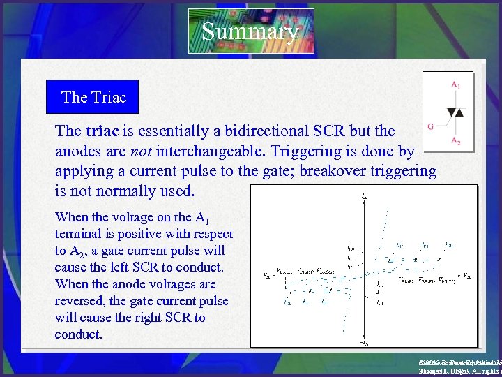 Summary The Triac The triac is essentially a bidirectional SCR but the anodes are