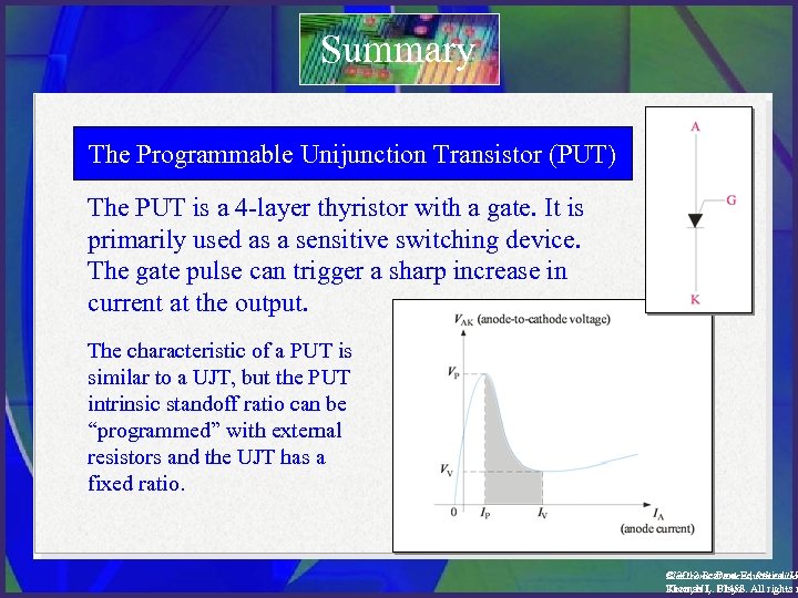 Summary The Programmable Unijunction Transistor (PUT) The PUT is a 4 -layer thyristor with